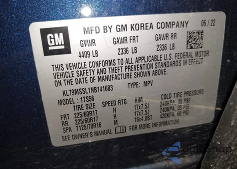 2022 Chevrolet Trailblazer Awd Activ из США, поврежденный, VIN KL79MSSL1NB141683